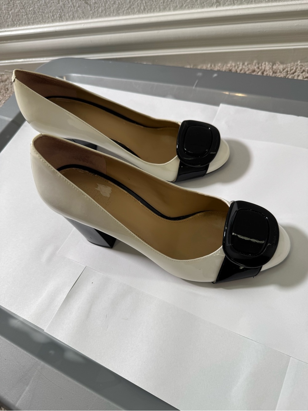 Michael Kors Black & White Patent Leather with Black Accent Buckle / Black Heel - Picture 4 of 16